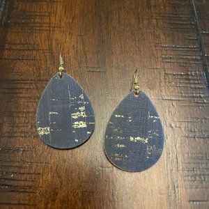 Navy/Gold Cork Teardrop Earrings